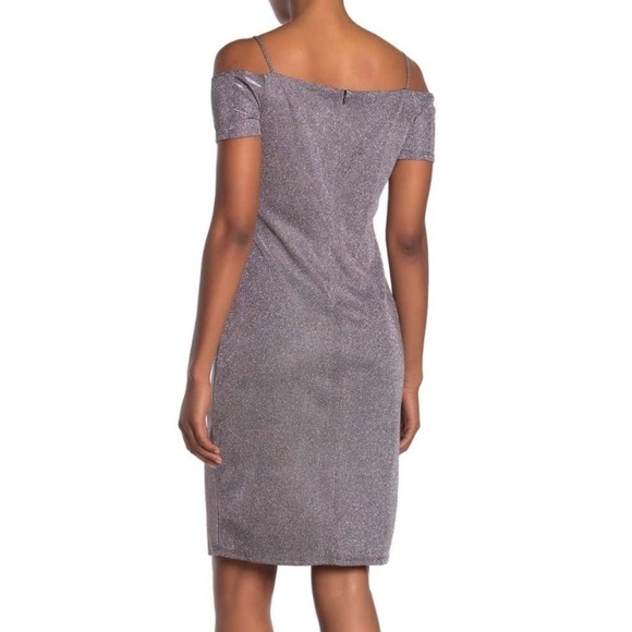 NWT - MARINA midi slim off shoulder metallic dress - Picture 2 of 2